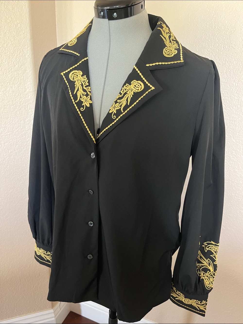 SHEIN Black Shirt Jacket with Gold Embroidery
